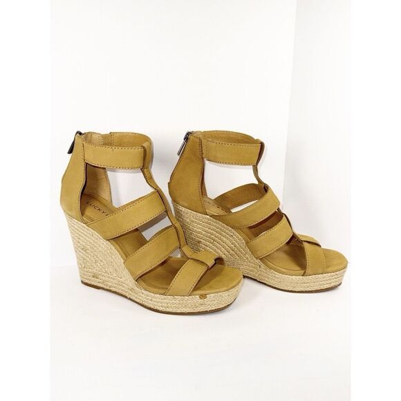 Lucky Brand Strappy Wedge Espadrille Platform Boho Tan Leather Gladiator 8/38 - Picture 3 of 16